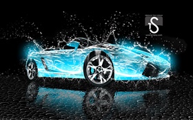 Voiture les projections d'eau, bleu Lamborghini, le design créatif HD Fonds d'écran