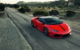 2,015 Lamborghini Huracan supercar rouge, route HD Fonds d'écran
