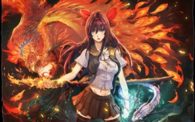 Anime girl, Phoenix Flame HD Fonds d'écran