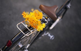 Vélo, fleurs jaunes, bouquet