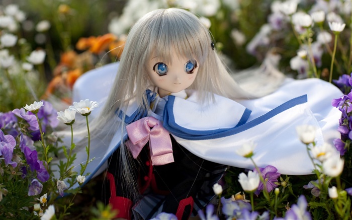 Les yeux bleus jouet fille, poupées, fleurs Fonds d'écran, image