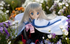 Les yeux bleus jouet fille, poupées, fleurs HD Fonds d'écran