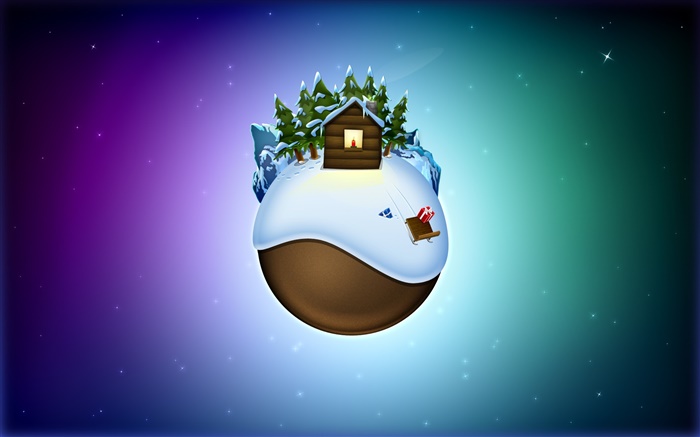 Photos à thème de Noël, la terre, les arbres, maison, neige, créatif Fonds d'écran, image