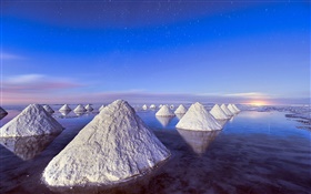 Dead Sea, le coucher du soleil, des tas de sel HD Fonds d'écran