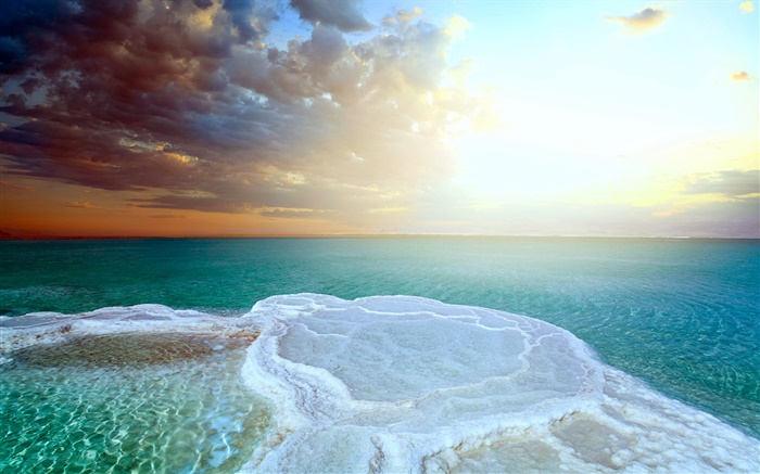 Mer Morte, beau coucher de soleil, le sel de mer Fonds d'écran, image