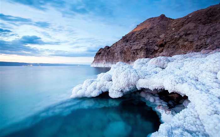 Mer Morte, sur la côte, le sel, le crépuscule Fonds d'écran, image