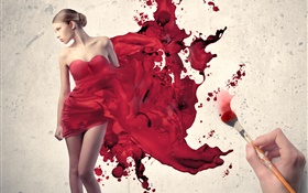 Dessinez robe rouge, photos créatives de fille HD Fonds d'écran