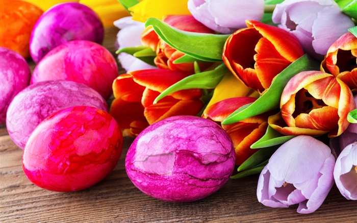 Oeufs de pâques, fleurs de tulipes Fonds d'écran, image
