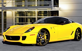 Ferrari 599 supercar jaune vue de côté HD Fonds d'écran