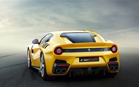 Ferrari F12 vue arrière de supercar jaune HD Fonds d'écran