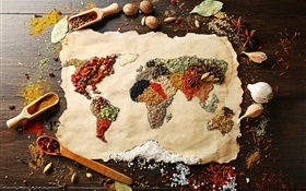 Alimentaires, épices, surface, carte du monde, images créatives