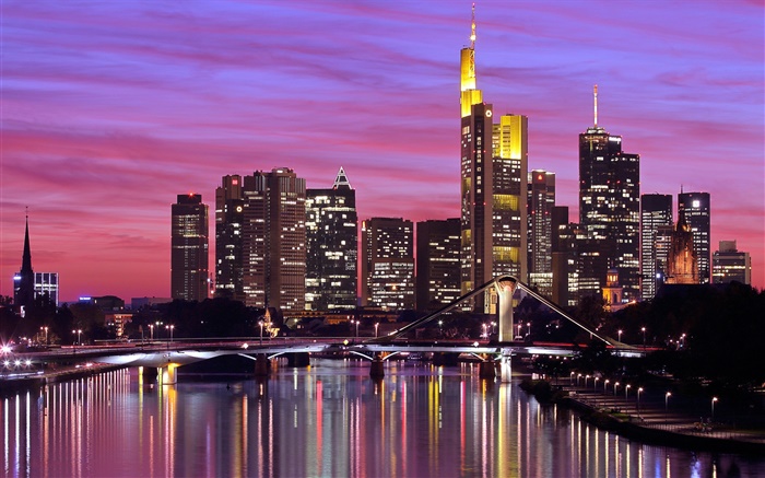 Francfort, en Allemagne, ville, rivière, pont, lumières, gratte-ciel Fonds d'écran, image