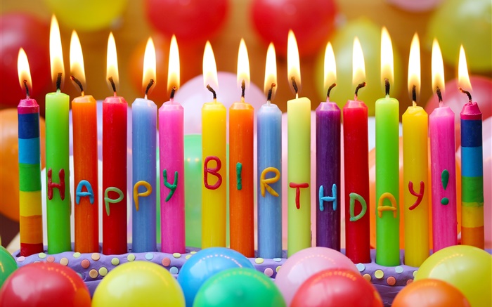 Joyeux anniversaire, bougies colorées, le feu, ballons Fonds d'écran, image