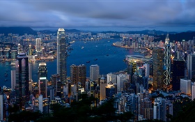 Hong Kong, ville, bâtiments, ciel nuageux, matin HD Fonds d'écran