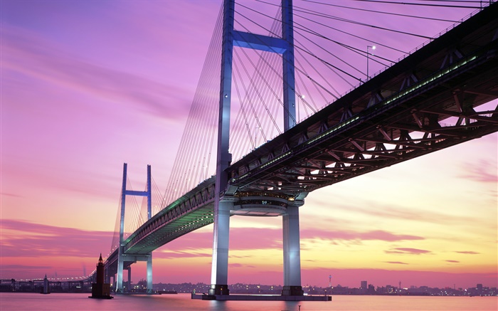 Japon, pont, mer, coucher de soleil Fonds d'écran, image