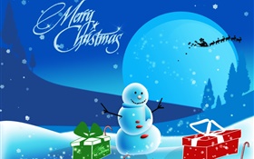 Joyeux Noël, images d'art, bonhomme de neige, de la neige, des cadeaux, de la lune HD Fonds d'écran
