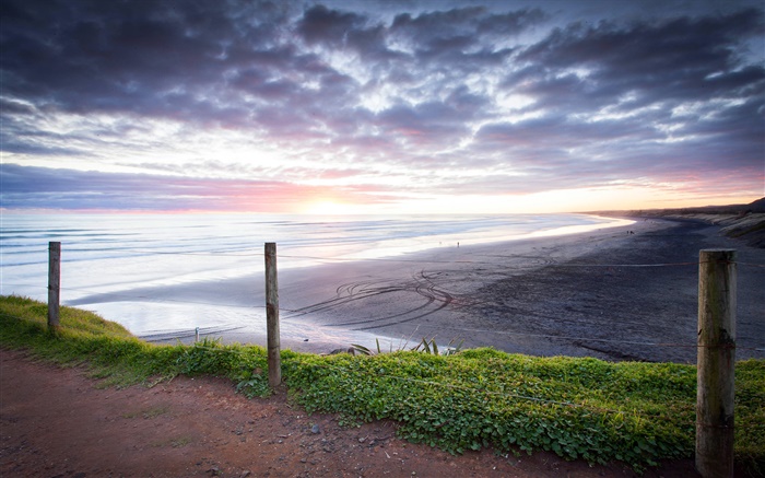 Muriwai Beach, coucher de soleil, Région d'Auckland, Nouvelle-Zélande Fonds d'écran, image