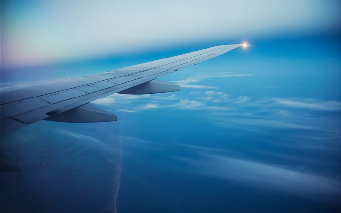 Avion de passagers, ciel, nuages, aile d'avion Fonds d'écran, image
