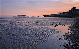 Coucher de soleil, jetée, plage, crépuscule, Hastings, en Angleterre HD Fonds d'écran