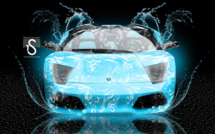 Voiture les projections d'eau, Lamborghini, vue de face, le design créatif Fonds d'écran, image