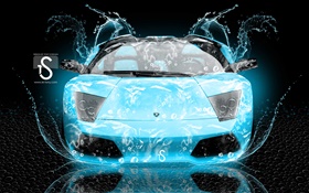 Voiture les projections d'eau, Lamborghini, vue de face, le design créatif HD Fonds d'écran