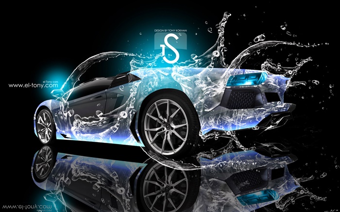 Voiture les projections d'eau, la conception créative, Lamborghini vue arrière Fonds d'écran, image