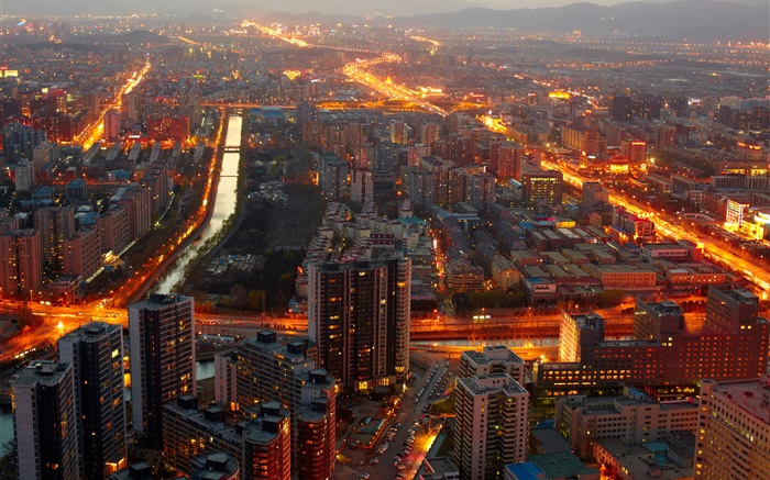 Beijing, en Chine, à minuit, les bâtiments, les lumières Fonds d'écran, image