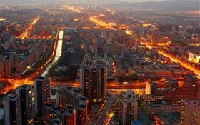 Beijing, en Chine, à minuit, les bâtiments, les lumières