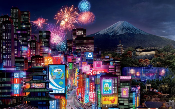 Cars 2, la ville de Tokyo la nuit Fonds d'écran, image