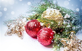 Boules de Noël, branche de pin, nouvelle décoration de l'année