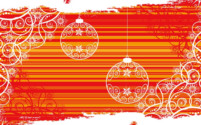Boules de Noël, des lignes blanches, fond rouge, la conception créative Fonds d'écran, image