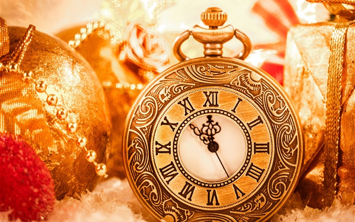 Décoration de Noël, horloge, boules, Nouvel An Fonds d'écran, image
