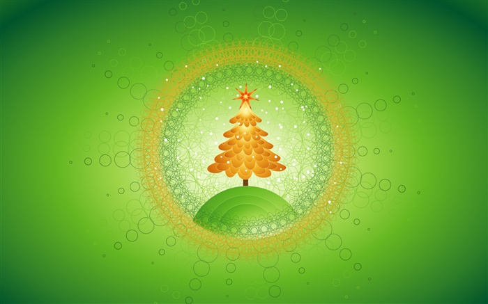 Arbre de Noël, des cercles, des photos créatives, fond vert Fonds d'écran, image