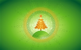 Arbre de Noël, des cercles, des photos créatives, fond vert HD Fonds d'écran