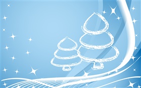 Arbres de Noël, style simple, étoiles, bleu clair