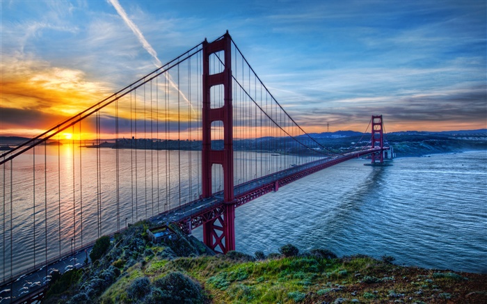 Golden Gate Bridge, San Francisco, Californie, Etats-Unis, mer, ciel, coucher de soleil Fonds d'écran, image