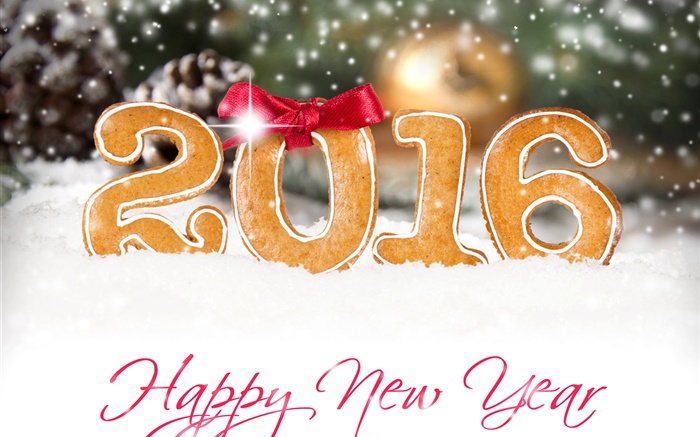 Happy New Year 2016, les cookies, la neige blanche Fonds d'écran, image