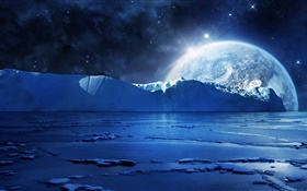 Nuit, Glace, Mer, les planètes, les étoiles, le froid HD Fonds d'écran