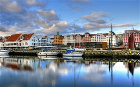 Norvège beau paysage, rivière, maisons HD Fonds d'écran