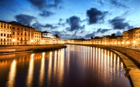 Pise, en Italie, la nuit de la ville, les lumières, rivière HD Fonds d'écran