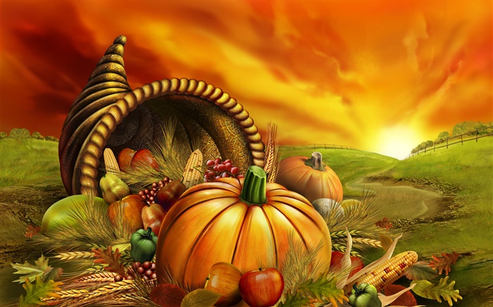 Citrouille, maïs, raisins, pommes, les champs, Thanksgiving Fonds d'écran, image