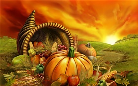 Citrouille, maïs, raisins, pommes, les champs, Thanksgiving