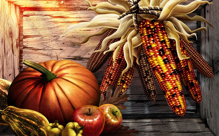 Citrouille, maïs, poivrons, pommes, Thanksgiving Fonds d'écran, image