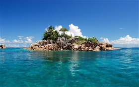 Petite île, la mer bleue, ciel, île des Seychelles HD Fonds d'écran