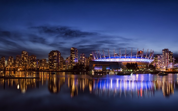 Vancouver, Canada, ville, gratte-ciel, bâtiments, lumières, nuit, la baie Fonds d'écran, image