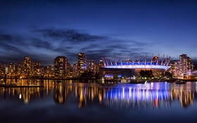 Vancouver, Canada, ville, gratte-ciel, bâtiments, lumières, nuit, la baie