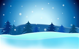 Photos Vecteur de Noël, les arbres, flocons de neige, ciel bleu HD Fonds d'écran