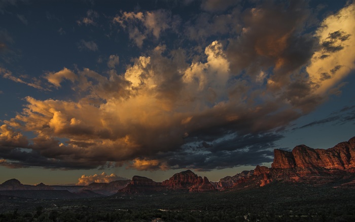 Amérique, Utah, arbres, montagnes, nuages, crépuscule, canyon Fonds d'écran, image