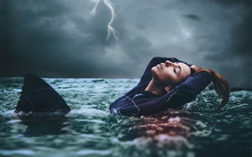 Amy Spanos, fille dans l'eau, tempête HD Fonds d'écran