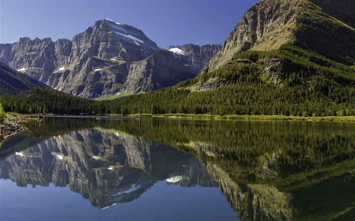 Canada paysage, lac, montagnes, forêts, réflexion de l'eau Fonds d'écran, image